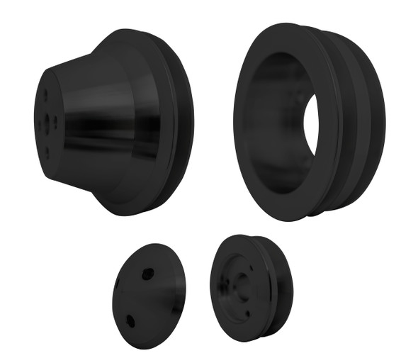 Small Block Ford Performance Ratio V-Belt Pulley Kit (2V Crank) [1969+], Black