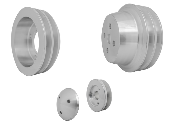 Small Block Ford High Flow V-Belt Pulley Kit (2V) [4 Bolt; Early], Clear
