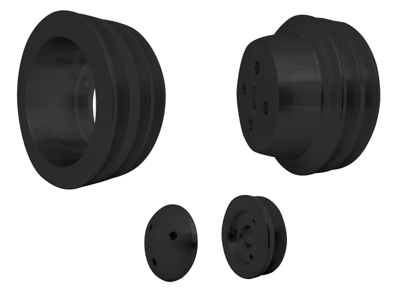 Small Block Ford High Flow V-Belt Pulley Kit (3V) [4 Bolt; Early], Black