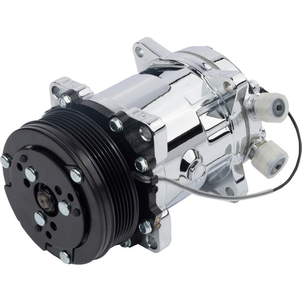 Ultra Series Sanden 508 Air Conditioning Compressor Chrome Finish with 6 Groove Clutch