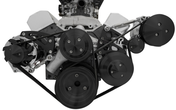 Black Chevy Small Block Mid-Mount Ultra Serpentine System AC PS ALT