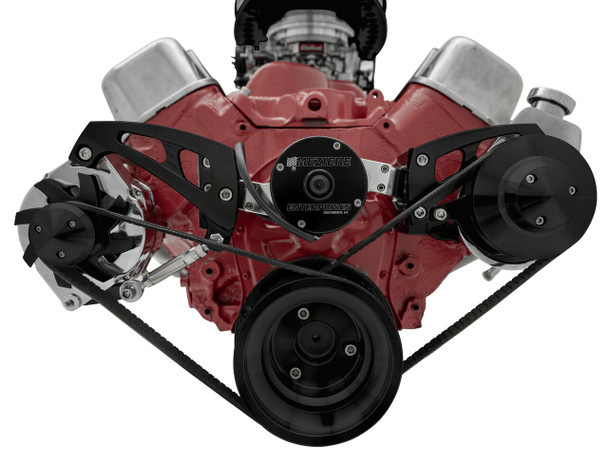 Black Small Block Chevy Serpentine Conversion w/ Electric Water Pump : Power Steering, Front