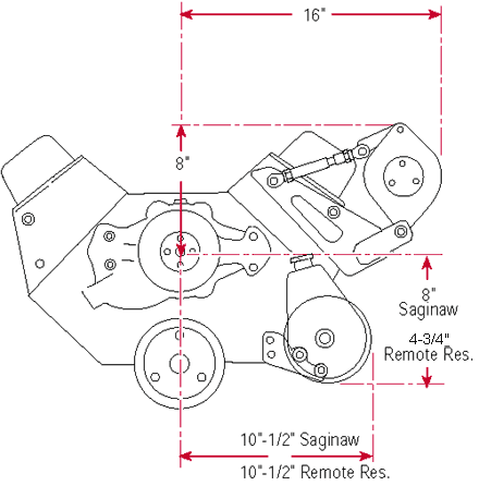 Small Block Chevy - Outward Mount Deluxe - Short Water Pump Serpentine System (Standard), Dimensions