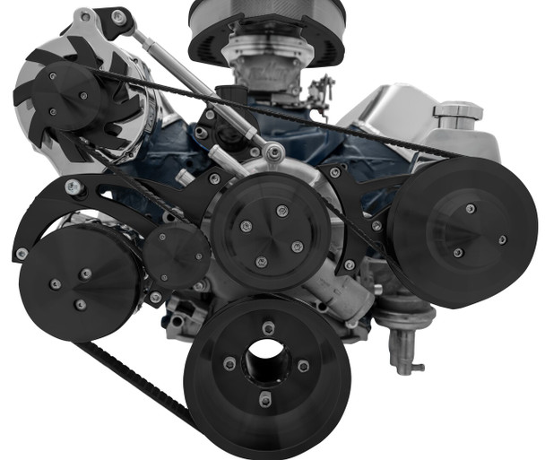 Small Block Ford Ultra Mid-Mount Serpentine Conversion Kit - AC - Black - Saginaw
