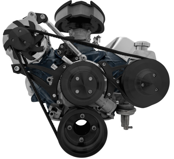 Small Block Ford Ultra Mid-Mount Serpentine Conversion Kit - PS - Black, Saginaw