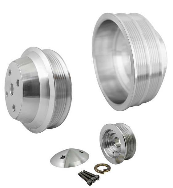 Big Block Chevy High Flow Serpentine Pulley Kit for Long Water Pumps (2V Crank, 1V WP), Clear