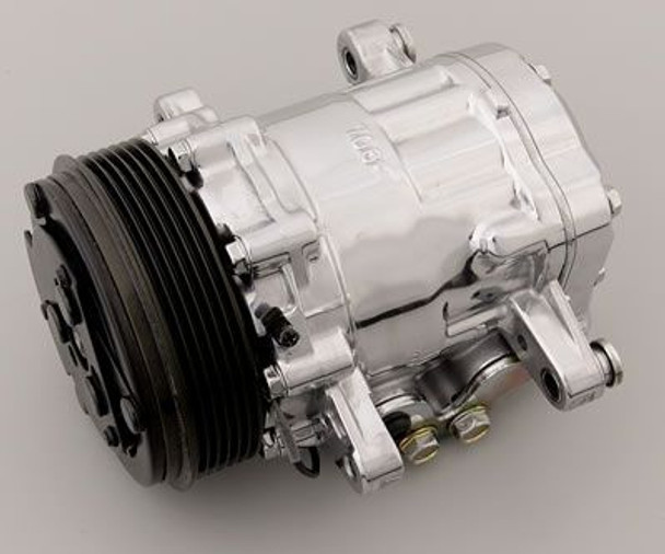 Polished Sanden 7176 AC Compressor with 6 Rib Serpentine Pulley