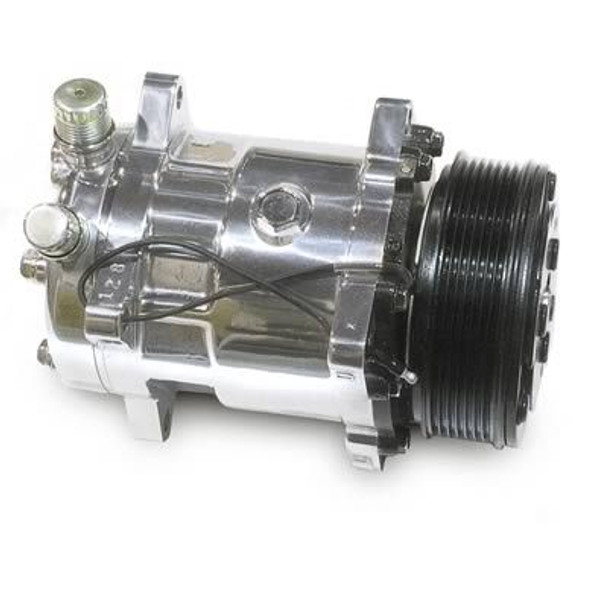 Polished Sanden 508 AC Compressor with 6 Rib Serpentine Pulley