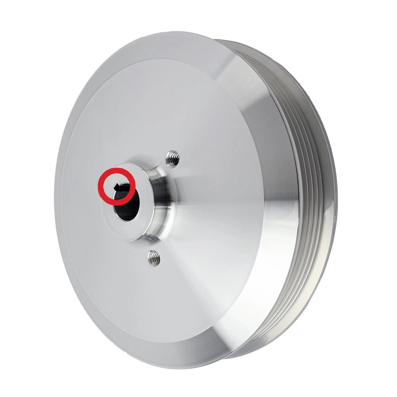 A keyway power steering pulley with the key slot highlighted