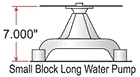 Diagram of a small block Chevy long water pump measuring 7.000 inches