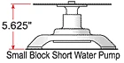 Diagram of a small block Chevy short water pump measuring 5.625 inches