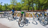 Bike Rack groupings at entrance to local parks encourage bike riding!