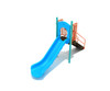 4' Straight Single Slide with Sky Blue plastic, Teal posts and Orange rails