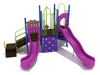 Murfreesboro Spark Structure - Custom color scheme (Plum Slides; Cobalt Blue Posts; Lime Green Rails; Plum/Beige Panels and Climbers