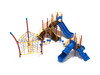 Cheyenne Play Structure - Front View with Brick Red Posts, Sunglow Yellow Rails, Pacific Blue Plastics and Black Rope