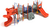Hillandale Max Structure - Back View with Orange Posts, Cobalt Blue Rails, Gray Plastic, and Orange Hand Holds
