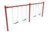 Single-Post 2-Bay Swings in Brick Red with Blue Belt Seats