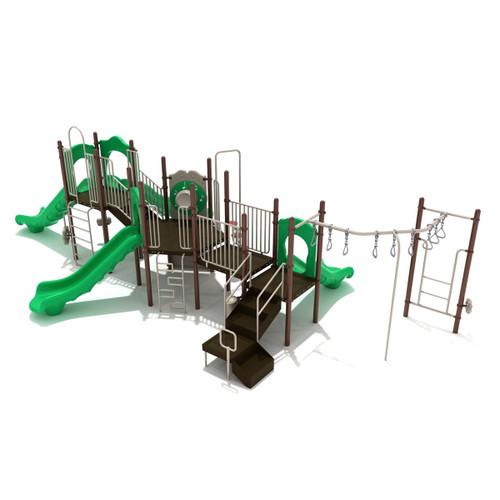 Santa Monica Spark Play Structure - front view - backwoods color scheme