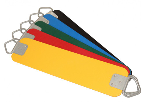 These belt seats come in black, blue, green, red and yellow