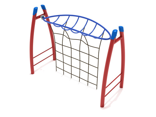 Curved Post Overhead Inverted Horizon Climber with Rope Attachment - Brick Red Posts, Cobalt Blue Post, Pacific Blue Caps