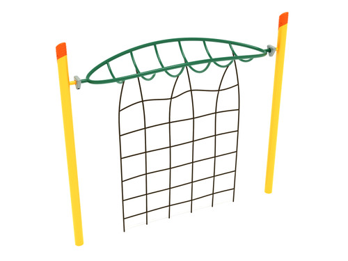 Single Post Overhead Inverted Horizon Climber with Rope Attachment - Sunglow Yellow Posts, Rainforest Green Rail, Orange Caps