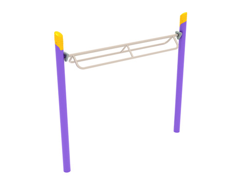 Single Post Overhead Parallel Bar Climber with Purple Posts, Sand Dollar Rail, Sunglow Yellow Caps