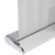 Close-up of the single-sided Deluxe retractable banner stand silver aluminum base and end cap
