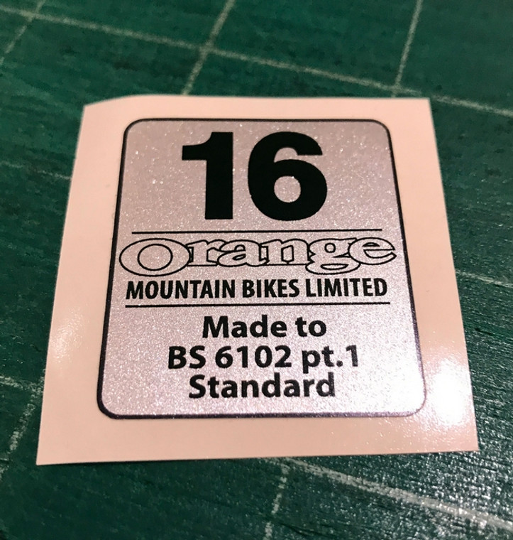 Orange bike frame size sticker