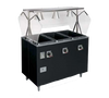 2-Series Affordable Portable™ Hot Food Station, (3) well, 46"W x 28-5/8"D x 57-5/16"H (overall), with buffet style breath guard, enclosed base, manual control for each 525 watts well, black vinyl-clad 20 gauge carbon steel base, (4) 4" swivel casters (2) braked, 120v/60/1-ph, 13.1 amps, cord with NEMA 5-20P, cULus, NSF Made in USA, made to order, cannot be cancelled or returned