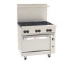 Challenger XL™ Restaurant Range, gas, 36", (6) 30,000 BTU burners, lift-off burner heads, standard oven, stainless steel front, sides, backriser & lift-off high shelf, fully welded body, 6" adjustable legs, 215,000 BTU, CSA, NSF. SHOWN WITH OPTIONAL ACCESSORIES