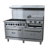 Black Diamond Range with Elevated Griddle, natural gas, 60", (6) 12" x 12" 30,000 BTU top burners, removable cast iron top grates, individual pilot lights & controls, (2) standard ovens, 150°F to 550°F temperature range, (2) adjustable racks per oven, backriser with shelf, removable crumb tray, griddle/broiler elevated 8-1/4" with 24"W x 21"D cook top, 3/4" thick griddle plate and adjustable built in broiler rack, stainless steel, 6" adjustable legs, 3/4" NPT, 276,000 BTU, cETLus, ETL-Sanitation