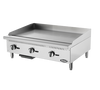 CookRite Heavy Duty Griddle, gas, countertop, 36"W x 28-3/5"D x 15-1/5"H, (35-7/10"W x 19-9/10"D cooking area), (3) stainless steel burners, standby pilots, independent manual controls, stainless steel structure, adjustable stainless steel legs, 90,000 total BTU's, cETLus, ETL-Sanitation