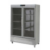 Refrigerator, reach-in, two-section, 49 cu. ft., (2) glass doors, digital controller, (6) adjustable epoxy coated shelves, incandescent interior lighting, CFC polyurethane insulation, temperature from 33° to 38°, environmentally friendly R134A refrigerant, bottom mounted compressor, self closing doors with 90° stay, magnetic door gasket, stainless steel floor, interior & exterior, galvanized back panel, 4" swivel casters (2 with brakes), 1/3 HP, cETLus, ETL-Sanitation, Made in North America