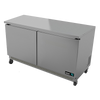 Undercounter Freezer, 48" wide, two-section, 11.8 cu. ft., (2) solid doors, (4) adjustable epoxy coated shelves, CFC polyurethane insulation, maintain temperature at -8°, environmentally friendly R134A refrigerant, front breathing, self-contained refrigeration, magnetic door gasket, stainless steel interior & exterior, galvanized back panel, 4" swivel casters (2 with brakes), 3/4 HP, cETLus, ETL-Sanitation, Made in North America