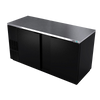 Back Bar Cooler, 69-1/2", two-section, (2) solid doors, (1,014) 12 oz can capacity, (4) adjustable coated wire shelves, analog thermostat, fluorescent interior light, CFC polyurethane insulation, temperature from 33° to 38°, environmentally friendly R134A refrigerant, front breathing/side mount compressor, self-contained refrigeration, magnetic door gasket, stainless steel top, black vinyl exterior, galvanized interior with stainless steel floor, 1/3 HP, cETLus, ETL-Sanitation, Made in North America