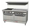 S-Series Restaurant Range, gas, 60", (6) 28,000 BTU open burners, (1) 24" griddle right, manual controls, (2) standard ovens, snap action thermostat, removable cast iron grates, (2) crumb drawers & shelf, hinged lower valve panel, includes (1) rack per oven, stainless steel front, sides, shelf, 4" front rail & 6" adjustable legs, 286,000 BTU, cCSAus, CSA Flame, CSA Star, NSF S60DD-3GR PICTURED.