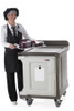 Meal Delivery Cart, low profile, (1) door, 1-compartment, holds (10) 15" x 20" trays, 29-1/2" x 38-1/2"D x 42-1/2"H, molded-in handle on the back, with louvered vent, 6" heavy duty casters (2 fixed, 2 swivel with brake, offset), granite sand with cream color door, NSF