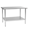 Budget Series Work Table, 48"W x 24"D, 430 stainless steel top, rolled edge on front & back, adjustable galvanized undershelf, Uni-Lok® gusset system, (4) galvanized legs with adjustable plastic bullet feet, NSF
