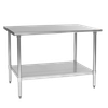 Budget Series Work Table, 72"W x 24"D, 430 stainless steel top, rolled edge on front & back, adjustable galvanized undershelf, Uni-Lok® gusset system, (4) galvanized legs with adjustable plastic bullet feet, NSF