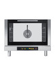 Eka Evolution 4-tray full-size (18x26) electric convection oven with humidity with digital controls. Top-opening (bottom-hinged) door. Operates on 208v single-phase power chose single or three-phase option. Includes four 18" x 26" grids, electrical cord, components necessary to connect to water supply, and standard drain components.