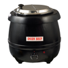 Soup Warmer, electric, 10 qt., 13-3/16" dia. x 15"H, adjustable heat control, stainless steel hinged no-drip lid, removable 18/10 stainless steel bain marie inner pot, double wall construction, with magnetic label holder & assortment of pre-printed soup labels, black, 120v/60/1-ph, 3.3 amp, 400 watts, ETL-Sanitation, cETLus