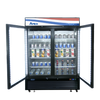 Refrigerator Merchandiser, two-section, 54-3/8"W x 31-1/2"D x 81-1/5"H, bottom-mounted self-contained refrigeration, 43.8 cu. ft., (2) self-closing hinged glass doors with locks, Dixell electronic controller, 33° to 38°F temperature range, (8) shelves, LED interior lighting, lighted header panel, stainless steel interior, black steel exterior, 2" casters, R290 Hydrocarbon refrigerant, 1/5 HP, 115v/60/1-ph, 3.2 amps, cord, NEMA 5-15P, cETLus, ETL-Sanitation, ENERGY STAR®