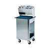 Tray Dispenser, cabinet style with overhead flatware dispenser rack, accepts (8) flatware cylinders (not included), enclosed base, mobile, single self-leveling tray platform, for (130) 14" x 18" or 15" x 20" trays, 500 lb. load capacity, 4" swivel casters (2) with brakes, stainless steel construction, Made in USA