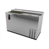 Bottle Cooler, flat top, 50-1/2"W, deep well horizontal, (26 cs) 12 oz. can/(19 cs) 12 oz. bottle capacity, (2) lids, (3) epoxy coated adjustable bin dividers, locks per lid, analog thermostat, fluorescent interior light, removable bottle opener, cap catcher, stainless steel front, sides & top, galvanized back & interior, stainless steel floor, side mounted self-contained refrigeration, 1/4 hp, cETL, UL, NSF, Made in North America