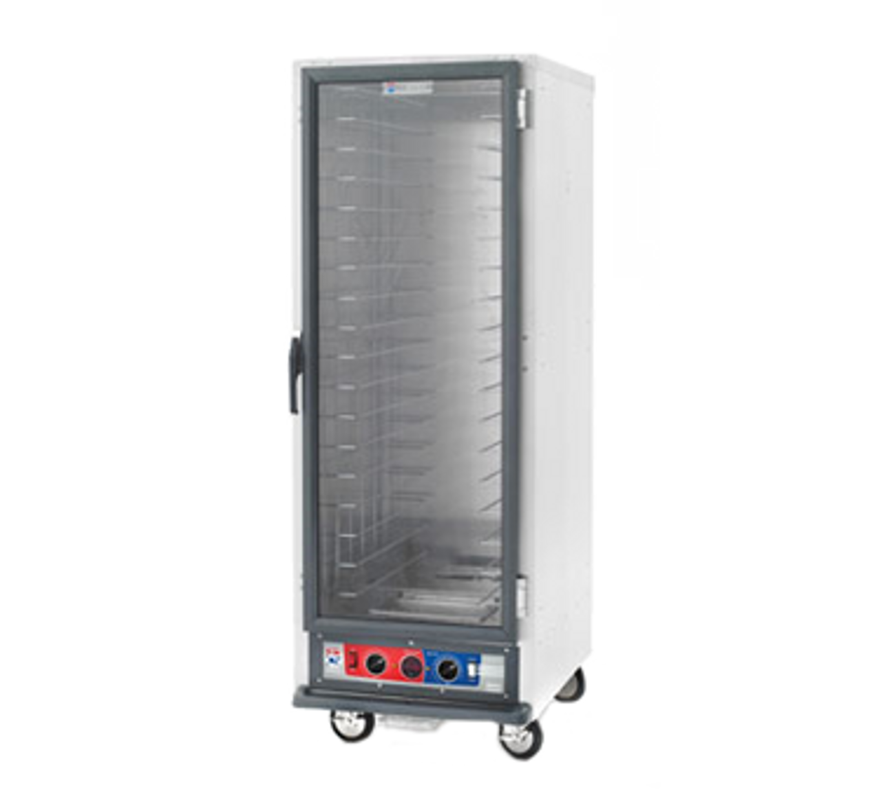 C5™ 1 Series Heated Holding Cabinet, mobile, full height, non-insulated, clear polycarbonate door, removable bottom mount control module, thermostat to 190°F, universal wire slides on 3" centers, adjustable on 1-1/2" increments (18) 18" x 26" or (34) 12" x 20" x 2-1/2" pan capacity, 5" casters (2 with brakes), aluminum, 120v/60/1-ph, 2000 watts, 16 amps, NEMA 5-20P, cULus, NSF