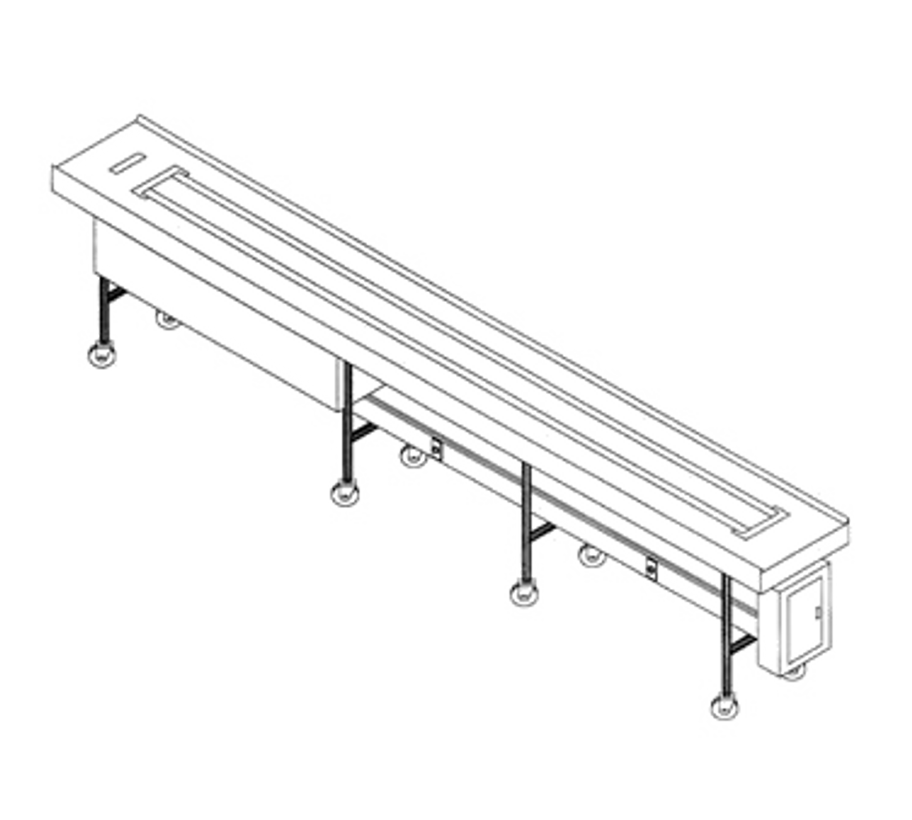 Tray Make-Up Conveyor, dual 1/2" dia. urethane band belts, 10' section, variable speed, "Air Glide" slider pan, pan limit switch, dry operation, stainless steel all welded angle & channel frame, stationary, removable crumb-collector pan, FDA & NSF approved (IESB10)