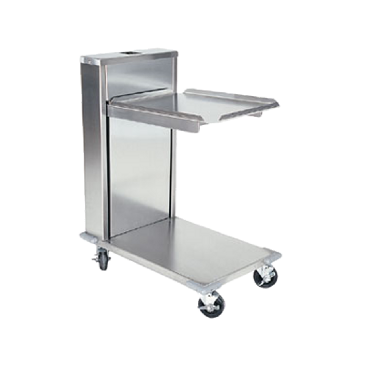 Shelleymatic® Dispenser, Tray, cantilever style, mobile design, single self-leveling tray platform, for 14" x 18" trays, stainless steel construction, corner bumpers, 4" casters with locks, NSF