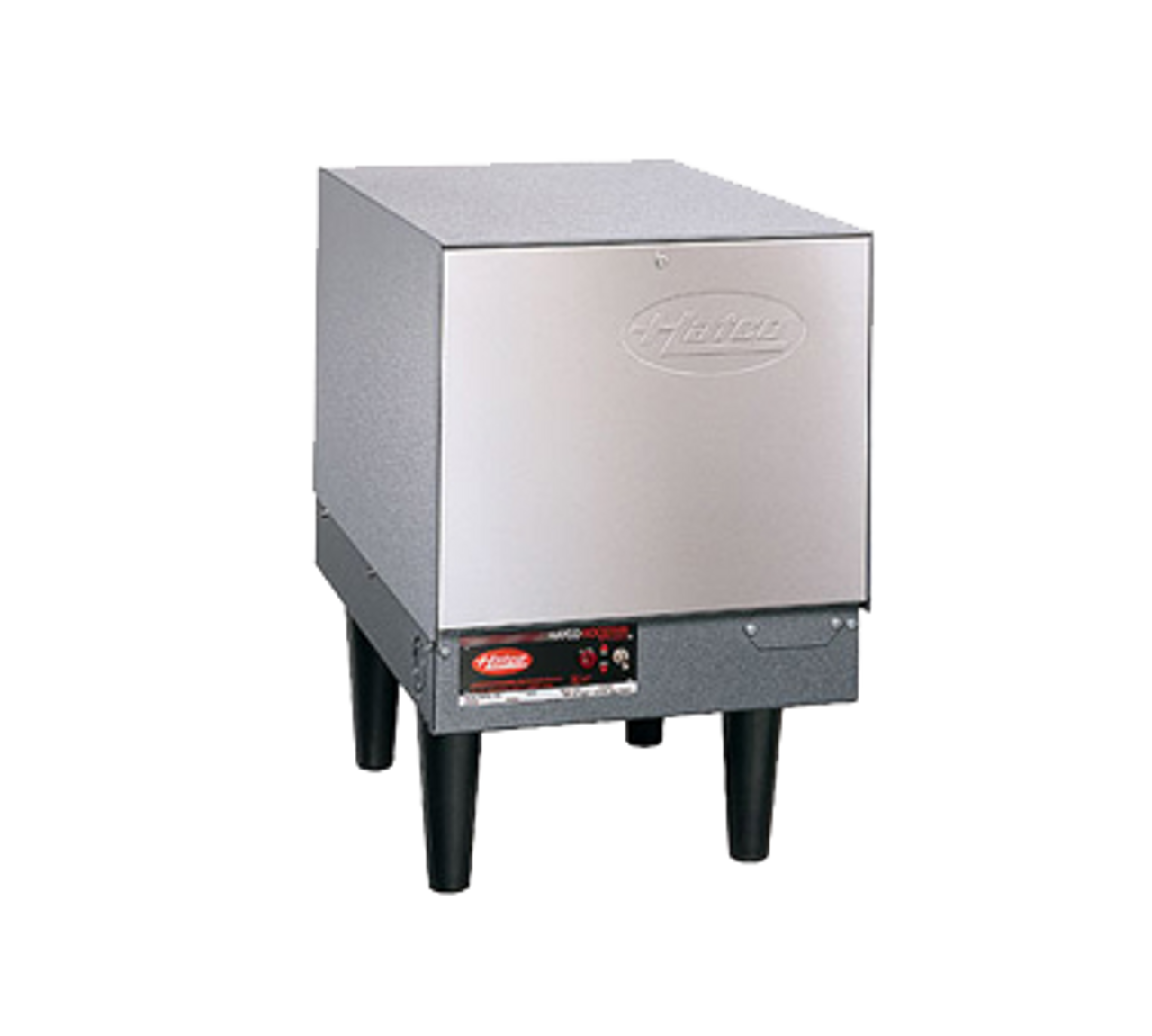 Compact Booster Heater, electric, 6-gallon storage capacity, electric operation, 12-kW, stainless steel front panel, powder-coated silver-gray hammertone body, 6" plastic non-adjustable legs, Castone® lined tank, NSF, cULus, Made in USA. MODEL C-12 PICTURED.