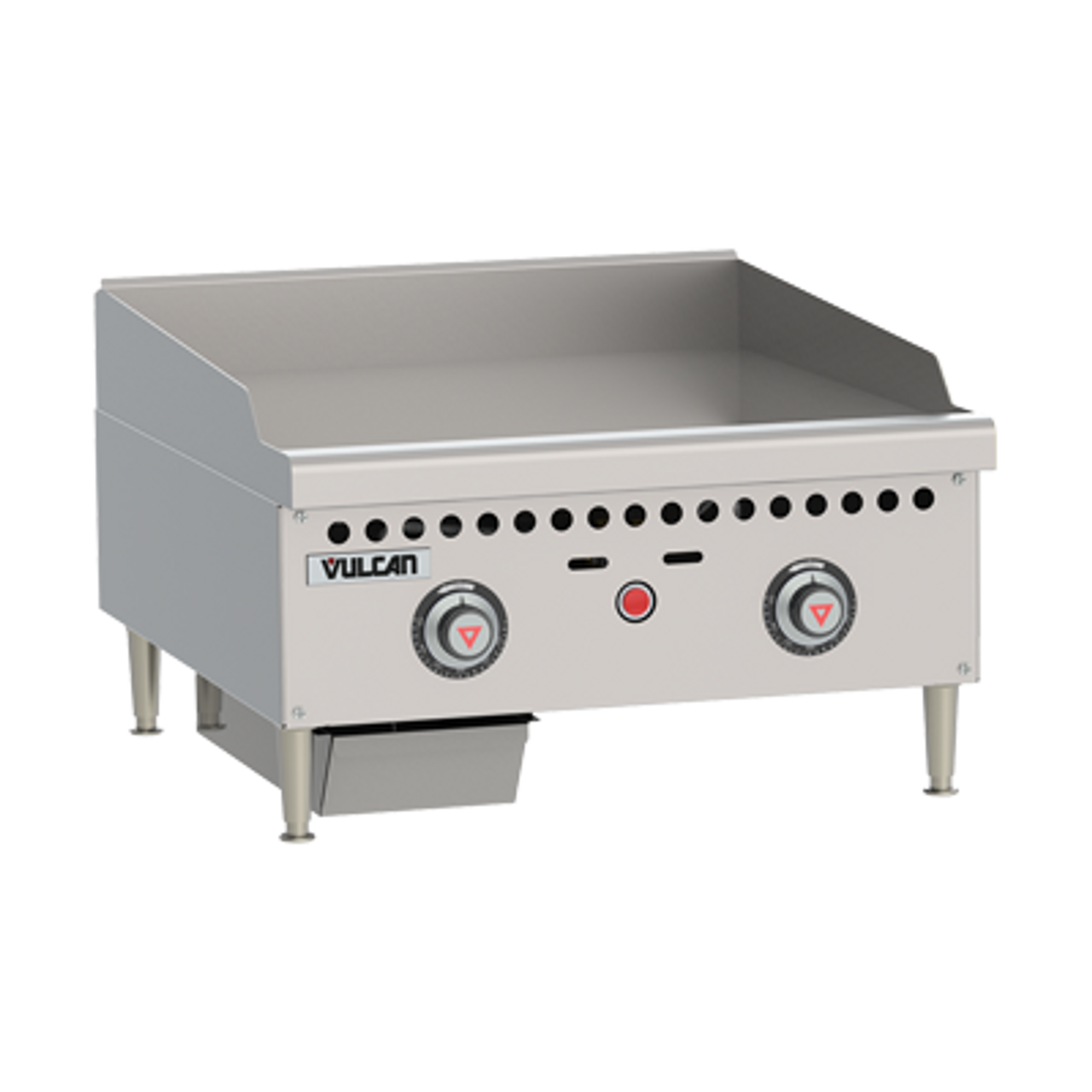 Griddle, countertop, gas, 48" W x 20-1/2" D cooking surface, 1" thick polished steel griddle plate, (4) burners, fully welded, manual control valve every 12", low profile, 4-1/2" grease can capacity, (1) burner, stainless steel front, sides & front top ledge, 4" adjustable legs, 100,000 BTU, CSA, NSF