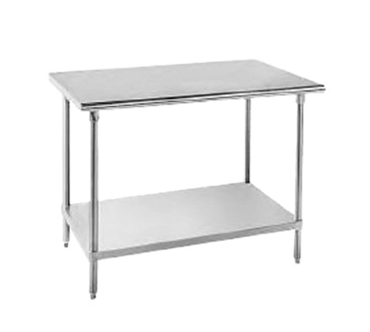 Work Table, 24"W x 30"D 16 gauge 430 stainless steel top, 18 gauge galvanized adjustable undershelf, galvanized legs with adjustable plastic bullet feet, NSF